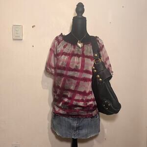 Y2K A. Byer grunge purple sheer top off the shoulder